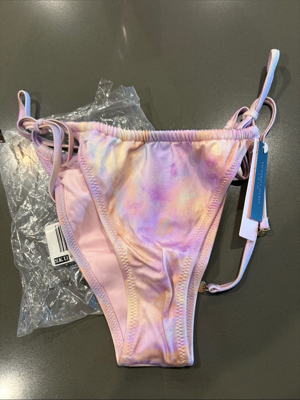 Victoria's Secret Pastel Tie-Dye String Bikini Bottoms - Pink Lavender Yellow